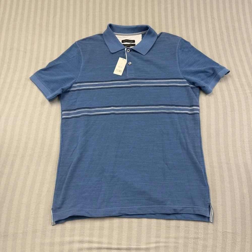 Banana Republic Polo Shirt Blue Standard Fit SS Summer Men's Size Large